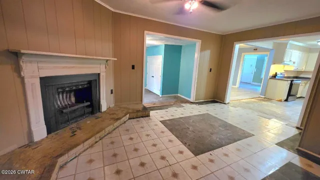 a view of a livingroom with a fireplace