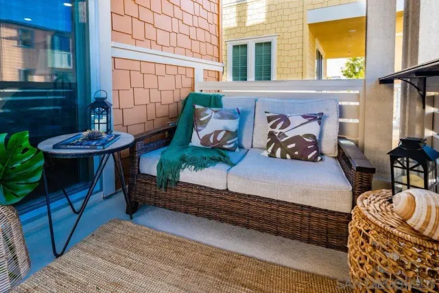 a building outdoor space with patio furniture