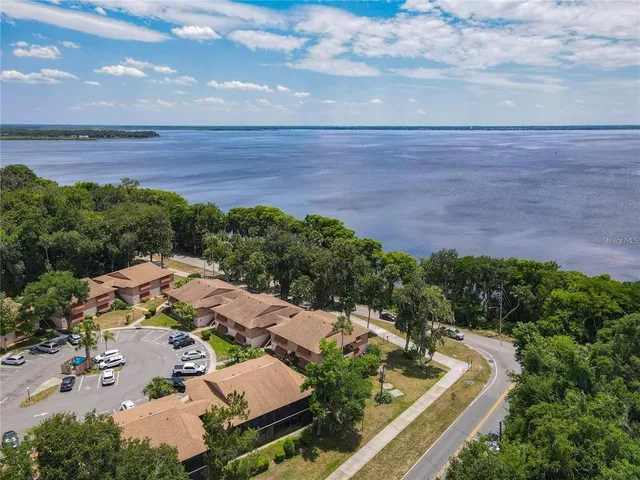 an aerial view of a backyard