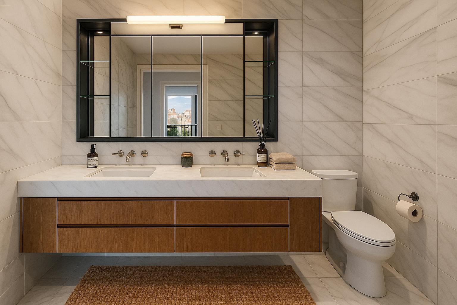 202 Broome Street, Unit 6F Manhattan, NY 10002 - Photo 12 of 19 a bathroom with a sink and a mirror
