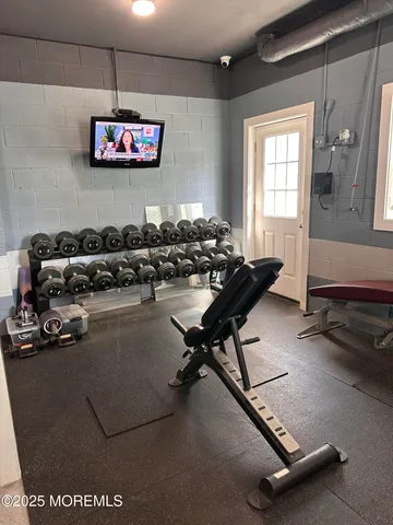a view of a room with gym equipment