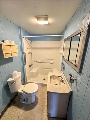 a bathroom with a toilet sink and mirror