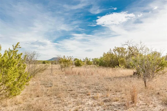 a view of dirt field with trees