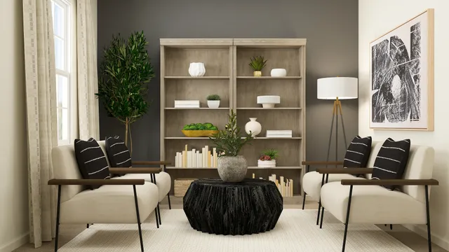 a living room with furniture and wooden floor and a window