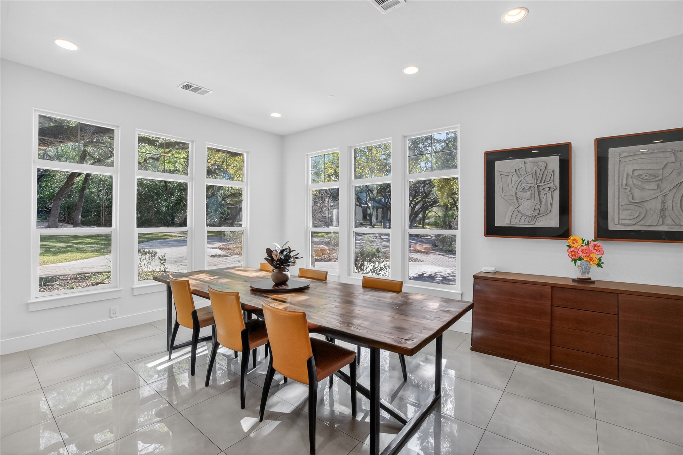 3627 Stoneridge Road, Unit 1 Austin, TX 78746 - Photo 15 of 39 Dining room featuring light tile patterned floors and recessed lighting