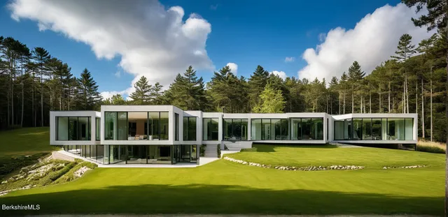 a view of a house with swimming pool and yard