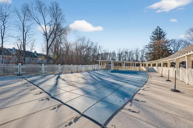 a view of a terrace with trees