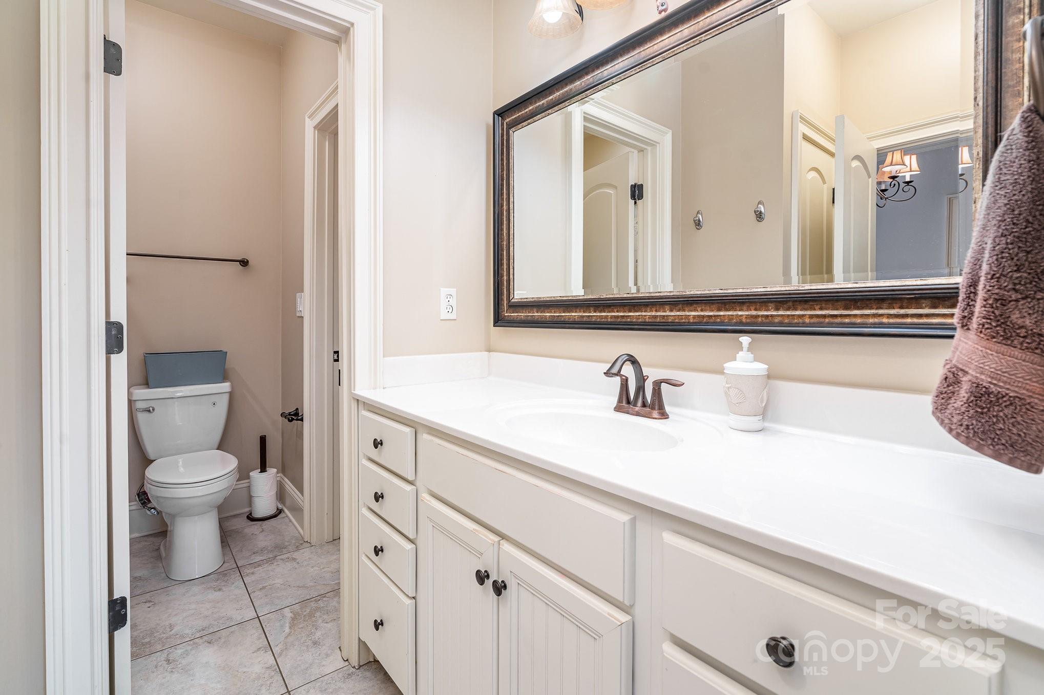 112 Spring Branch Road Fort Mill, SC 29715 - Photo 21 of 43 a bathroom with a granite countertop toilet sink and a mirror
