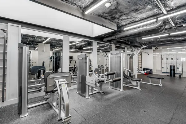 a view of a room with gym equipment