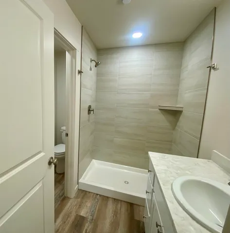 an empty room with a door