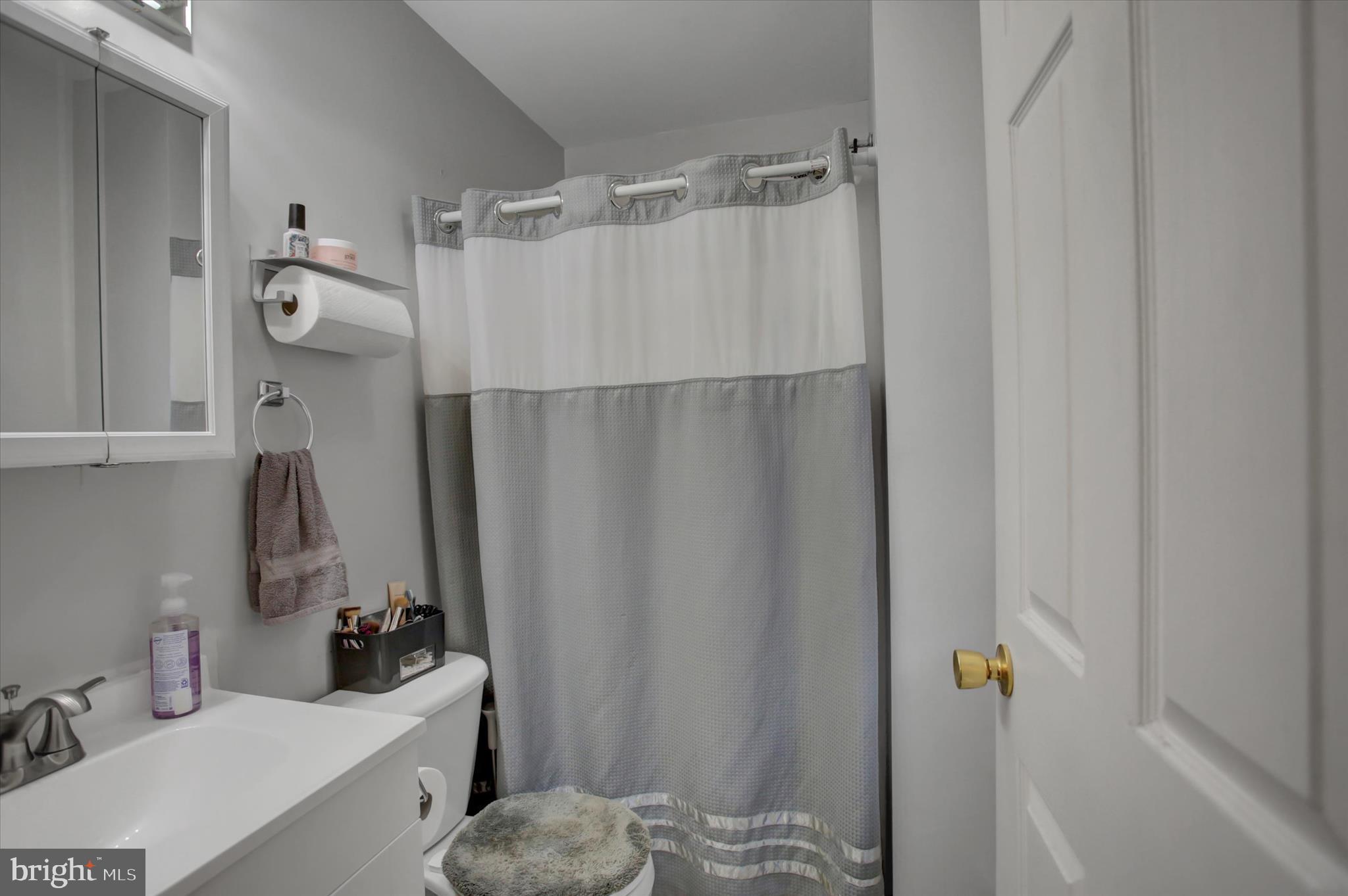 10482 Mapleton Road Shippensburg, PA 17257 - Photo 24 of 40 a bathroom with a sink a toilet and shower curtain