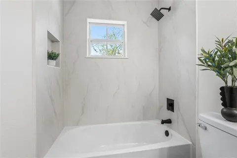 a bathroom with a bathtub