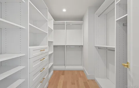 a view of walk in closet with empty racks