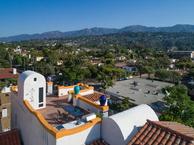 an aerial view of a house with balcony