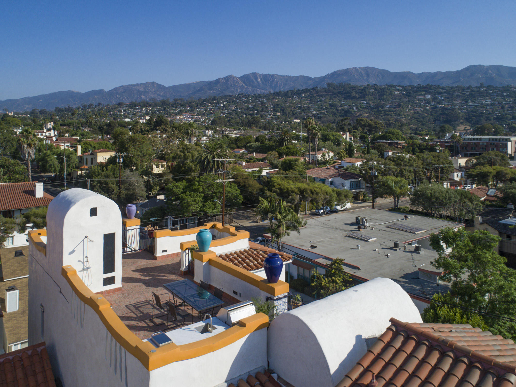 an aerial view of a house with balcony