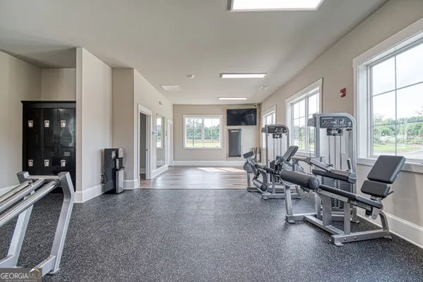 a view of a room with gym equipment