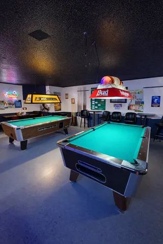 an outdoor space with seating