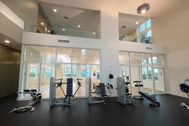 a view of a room with gym equipment