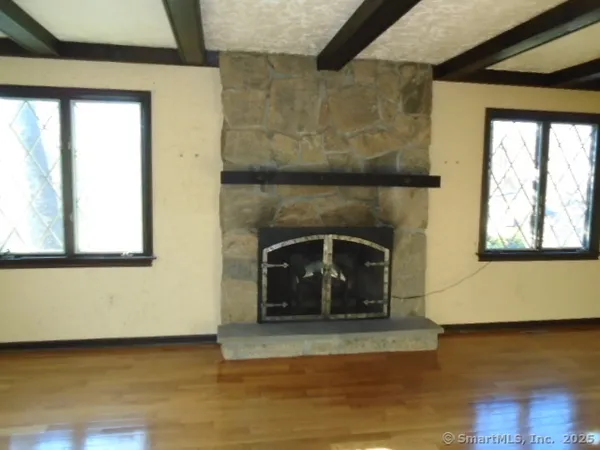 a living room with a fireplace