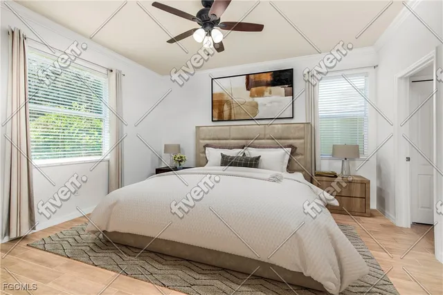 a bedroom with a large bed and a window
