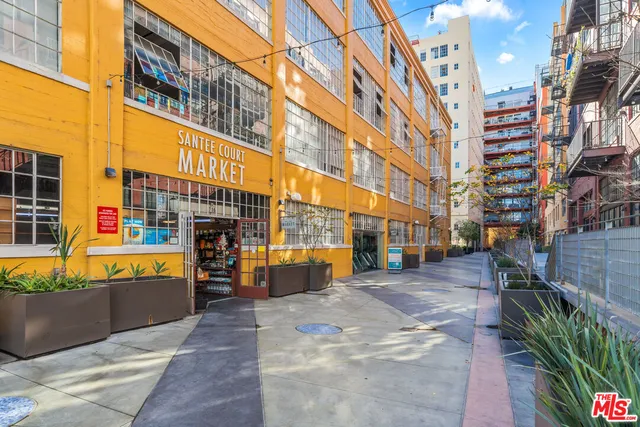 a view of a building and a street