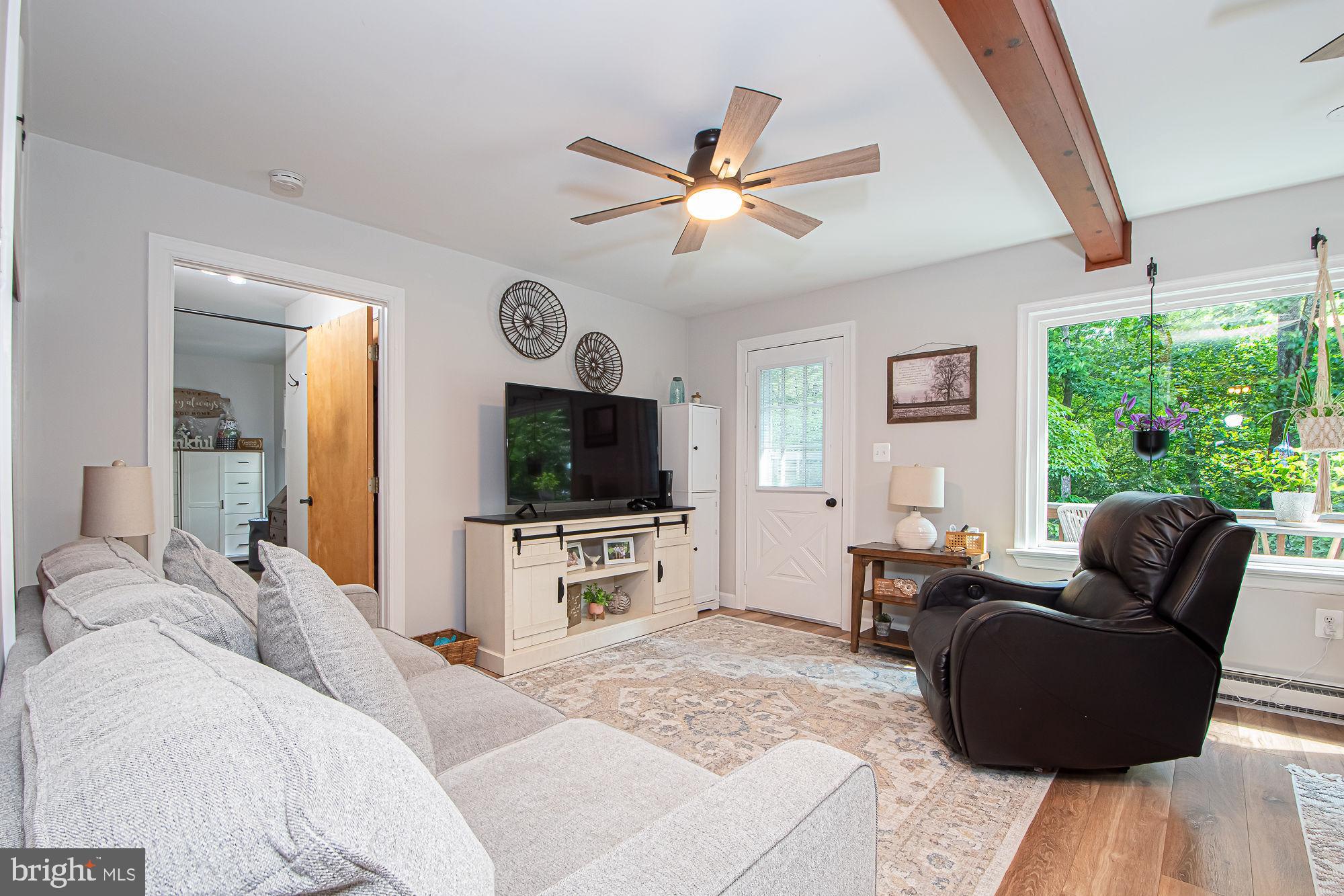 61 Mt Marshall Road Washington, VA 22747 - Photo 18 of 54 a living room with furniture a flat screen tv and a large window