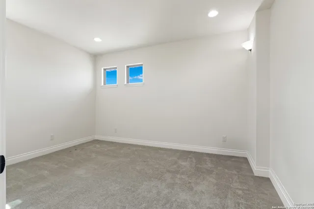an empty room with a workbench