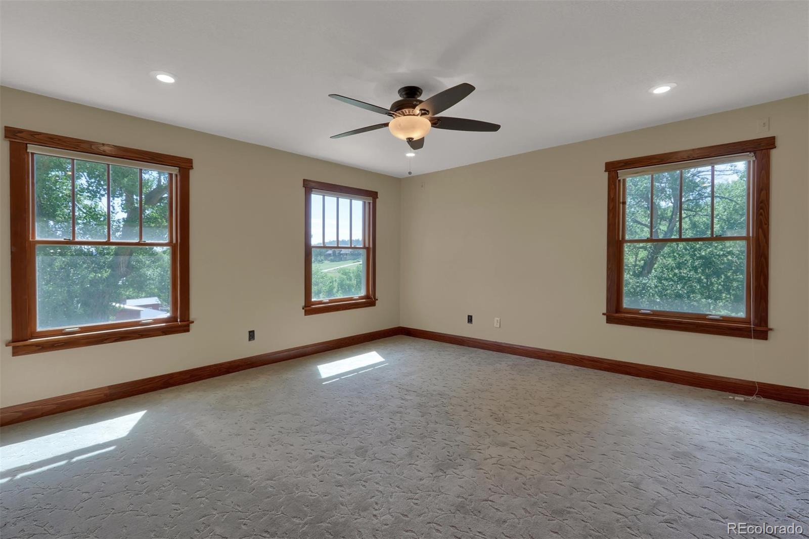 3045 Hay Creek Road Colorado Springs, CO 80921 - Photo 22 of 40 an empty room with windows and ceiling fan
