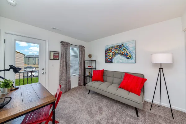 a living room with furniture and a couch