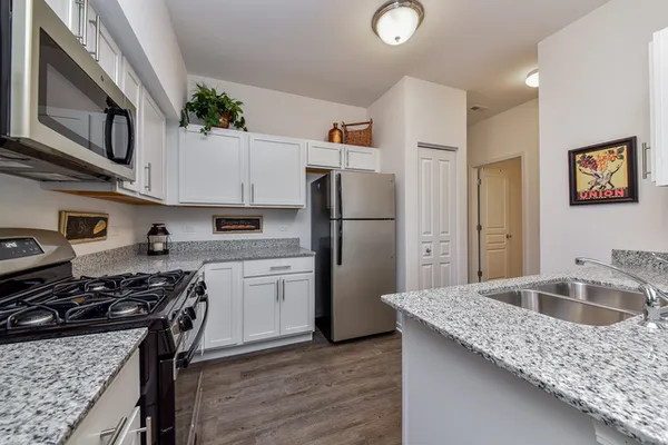 a kitchen with a stove a sink and a refrigerator