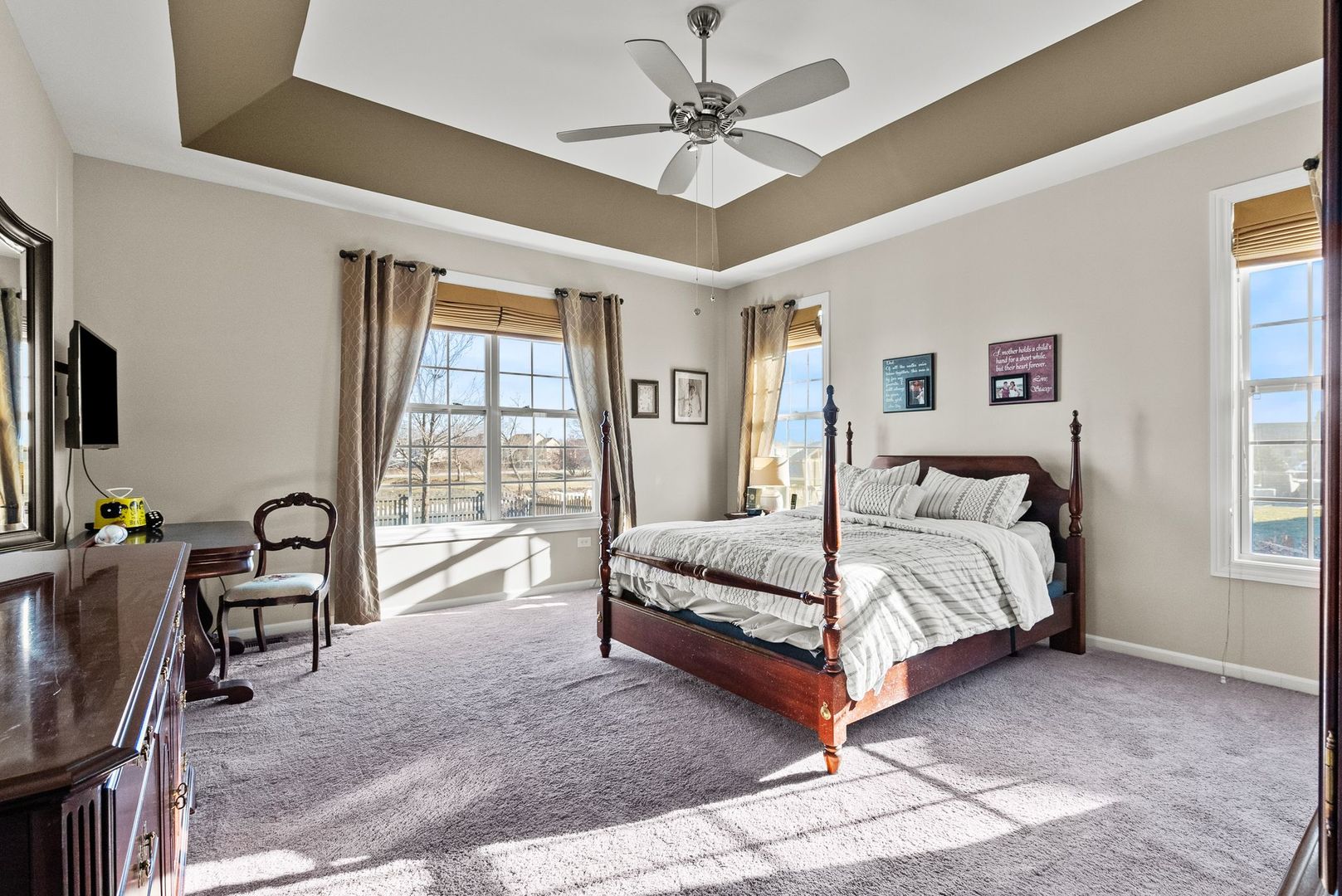 428 East Frontier Drive Minooka, IL 60447 - Photo 15 of 39 a spacious bedroom with a large bed and a flat tv screen on dresser