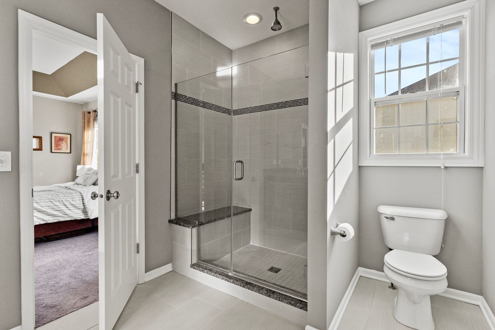 428 East Frontier Drive Minooka, IL 60447 - Photo 17 of 39 a bathroom with a granite countertop shower and a toilet