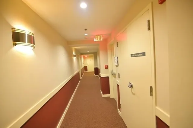 a view of a bathroom with a bathtub
