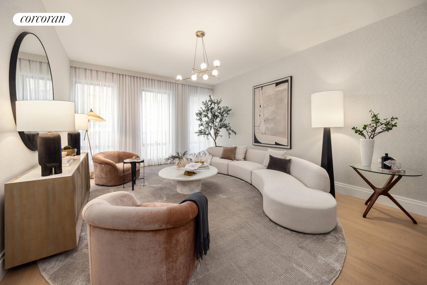 50 West 66th Street, Unit 8B Manhattan, NY 10023 - Photo 3 of 43 a living room with furniture and a chandelier