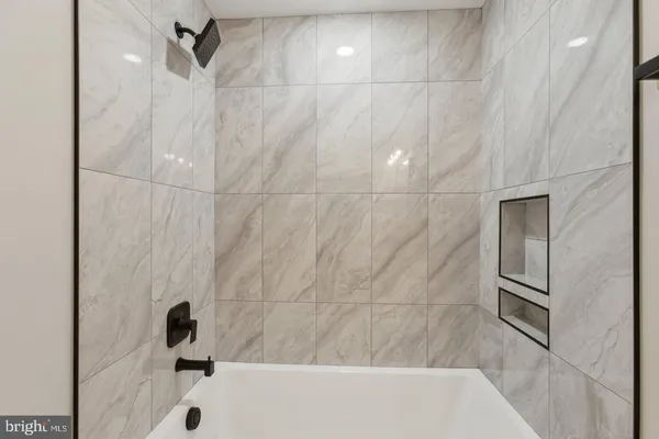 a bathroom with a bathtub