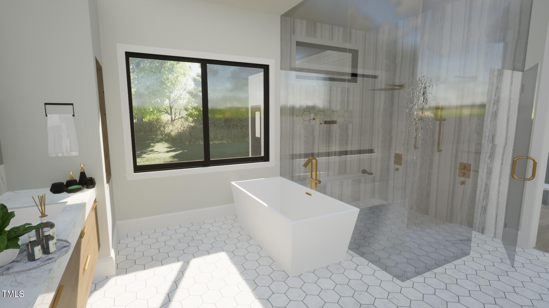 822 Cranbrook Road Raleigh, NC 27609 - Photo 30 of 60 a bathroom with a tub a window and a shower