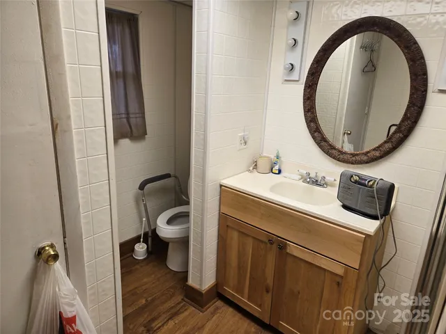 a bathroom with a toilet a sink and a mirror