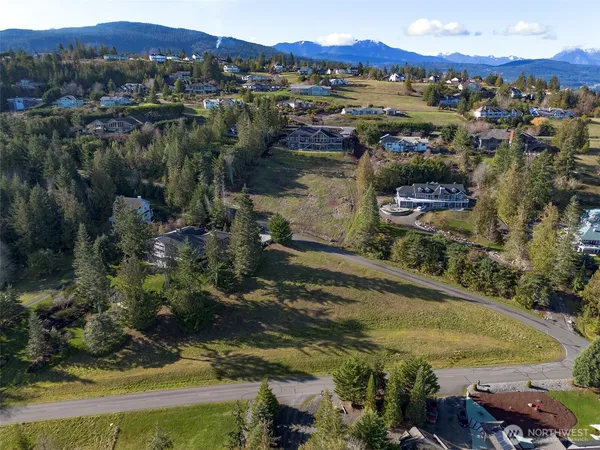 a view of a city with mountains in the background