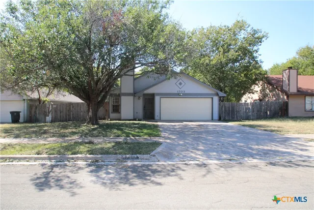 a view of a house with a yard and garage
