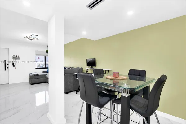 a workspace with furniture and a table