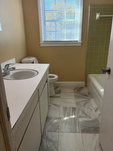 a bathroom with a sink a toilet and a mirror