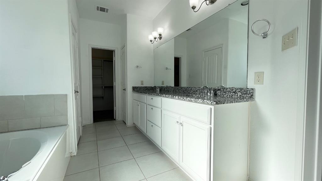 101 Rocky Pine Road McKinney, TX 75072 - Photo 22 of 31 a bathroom with a granite countertop sink a mirror and a bathtub