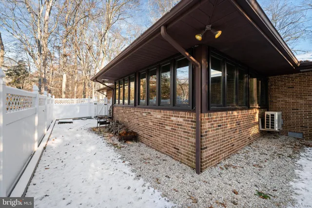 a view of a backyard with large trees