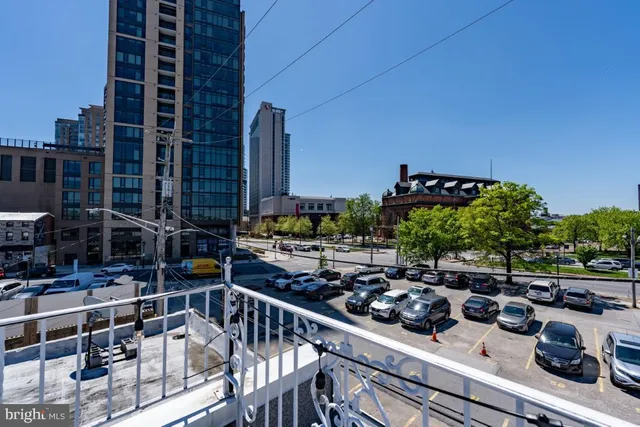 a balcony with city view