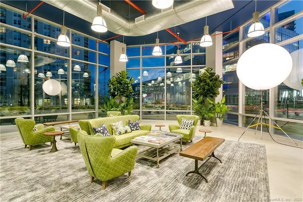 a room with lots of table and chair
