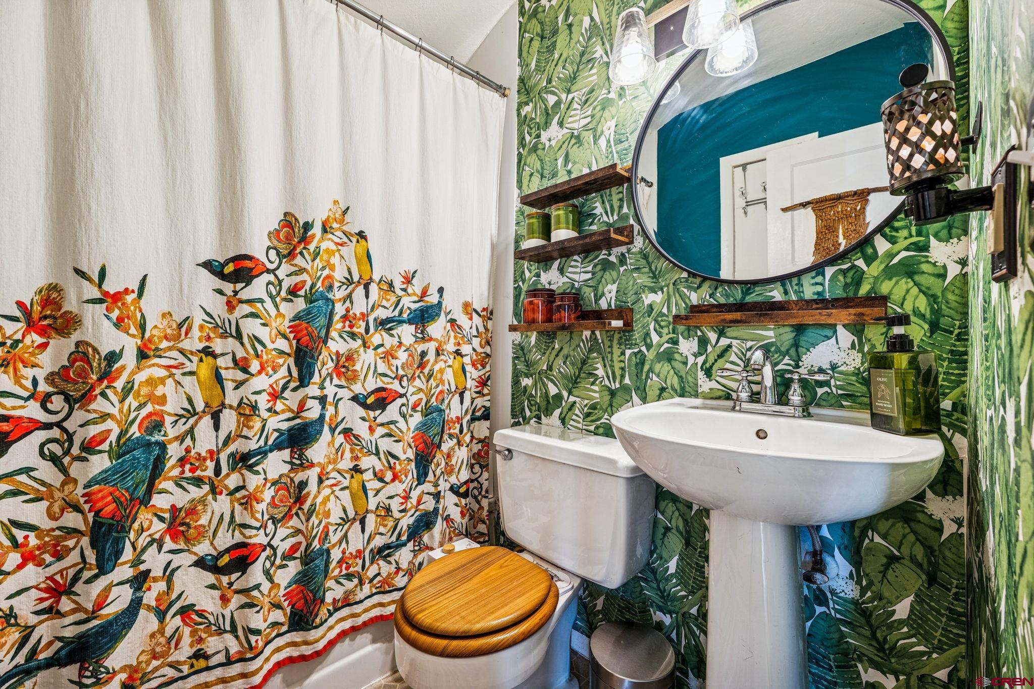 476 East 5th Street Durango, CO 81301 - Photo 18 of 40 a bathroom with a sink a toilet and a mirror