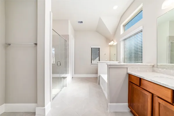 a bathroom with a sink a vanity a mirror and a shower