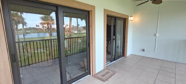 a view of a balcony from window