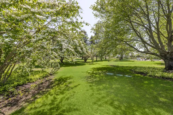 a view of pool with a table and chairs under an umbrella