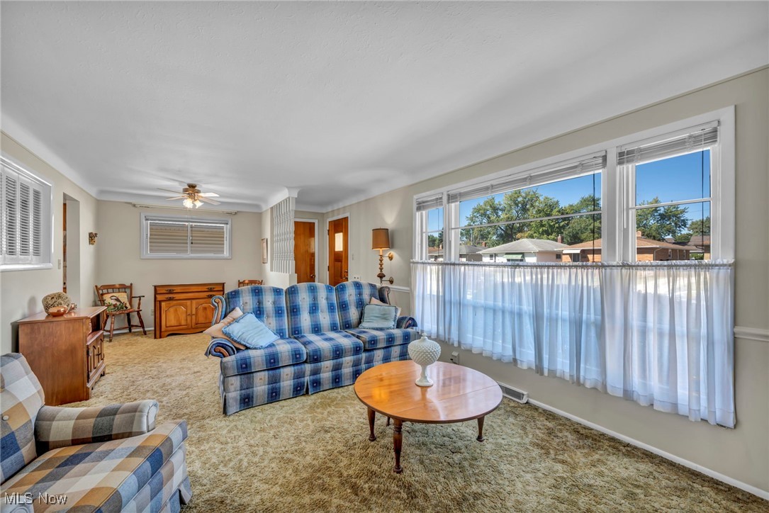 13732 Carpenter Road Garfield Heights, OH 44125 - Photo 6 of 46 Carpeted living room with ceiling fan